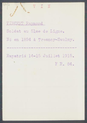 fiche de Raymond VINCENT